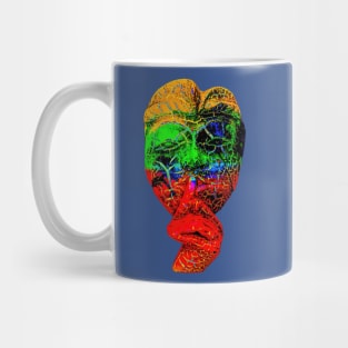 A Bali face mask cut out in dark multicolor Mug